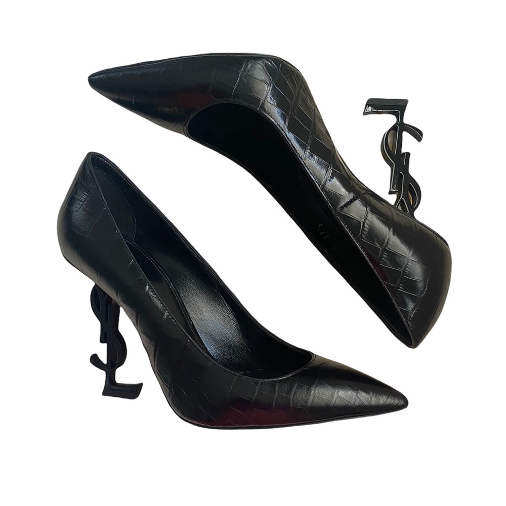 SAINT LAURENT PARIS YSL Black Crocodile Opyum Pump Heel Shoes 7.5/ 37.5